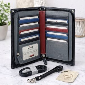 NWT Milo Black Leather Zip-Around Wallet Crossbody Phone Case Organizer Bag